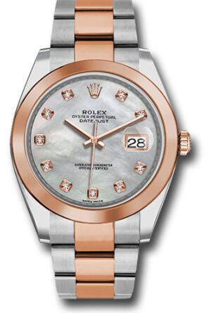 Replica Rolex Steel and Everose Gold Rolesor Datejust 41 Watch 126301 Smooth Bezel Mother-of-Pearl Diamond Dial Oyster Bracelet
